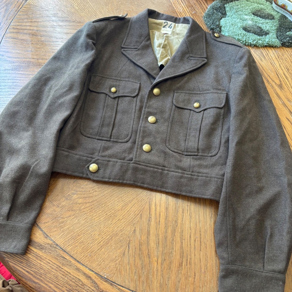 Vtg 40s 50s Ike Military Wool Cropped Jacket Antimite Definitif N.T.C Size 24